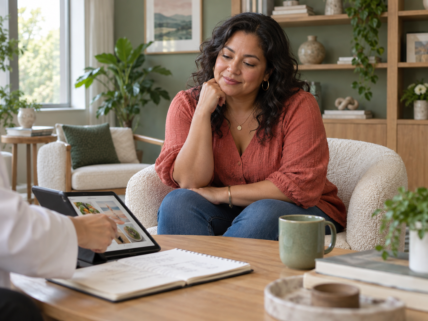 A woman discussing a personalized wellness plan during a consultation